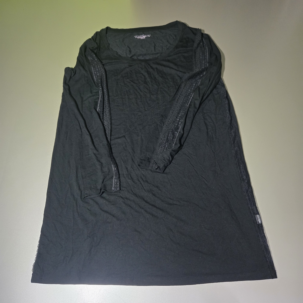 Victoria’s Secret Nightshirt Medium Womens Black Knit With Lace Sides Sleeves